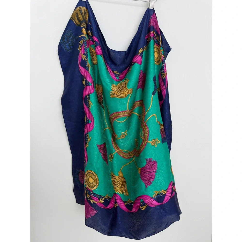 Liz Claiborne Vintage Scarve Shawl Teal Navy Magenta Tassel Paisley Jacquard NWT
